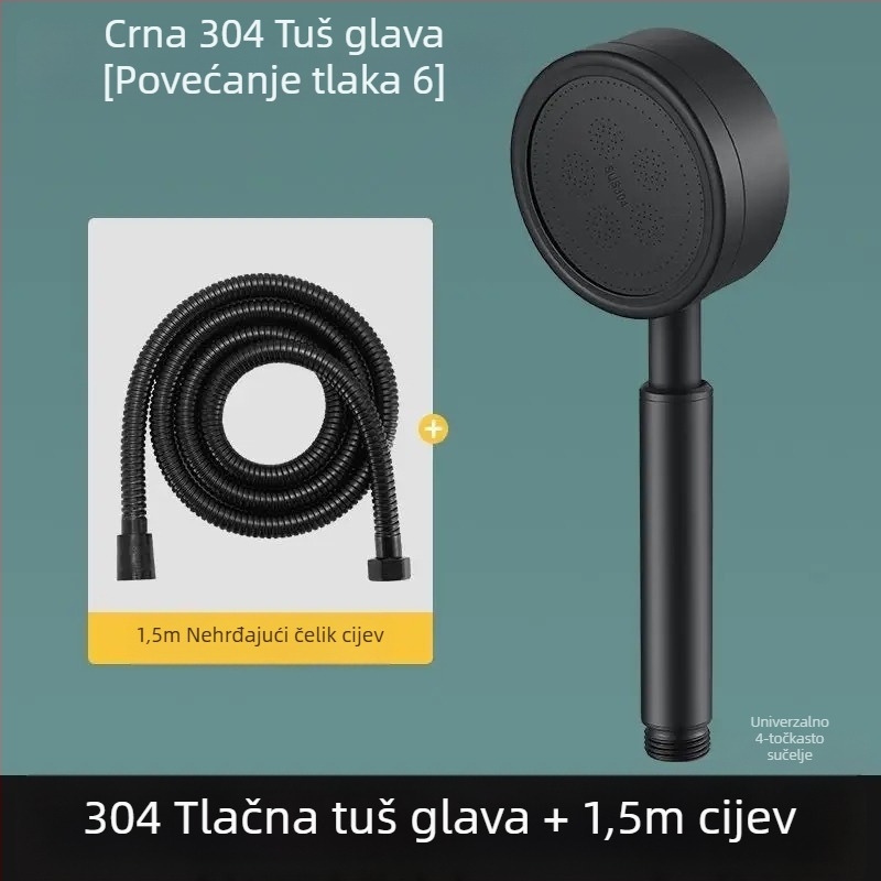 Tuš glava od nehrđajućeg čelika pod pritiskom, zaštita od opeklina i pada, ručna podesiva mlaznica, veliki izlaz za vodu, tuš s kvadratnim vrhom