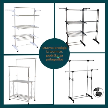 Vješalica za odjeću od nehrđajućeg čelika s jednom i dvostrukom šipkom, zadebljana, za unutarnju upotrebu, za sušenje prekrivača na balkonu, pomična, uvlačiva podna vješalica za odjeću