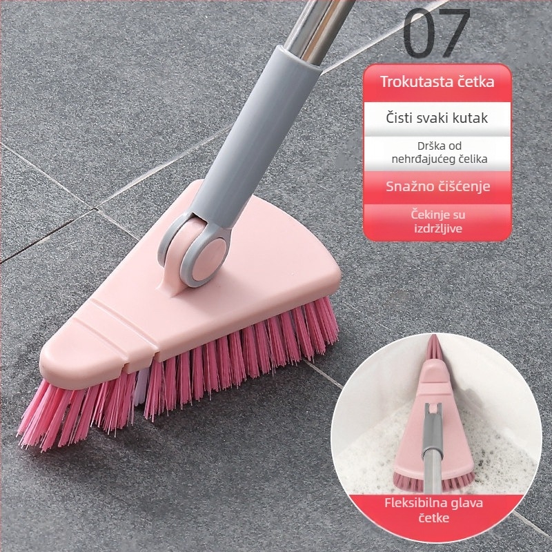 ♡ Trokutasta četka za pod, Četka s dugom drškom i tvrdim vlaknima, Četka za kutne razmake, Četka za pločice, Četka za WC školjku za čišćenje kupaonice, Četka za pod
