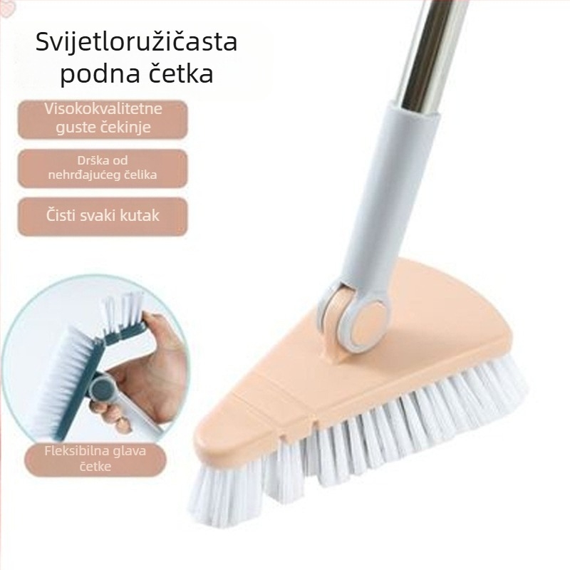 ♡ Trokutasta četka za pod, Četka s dugom drškom i tvrdim vlaknima, Četka za kutne razmake, Četka za pločice, Četka za WC školjku za čišćenje kupaonice, Četka za pod