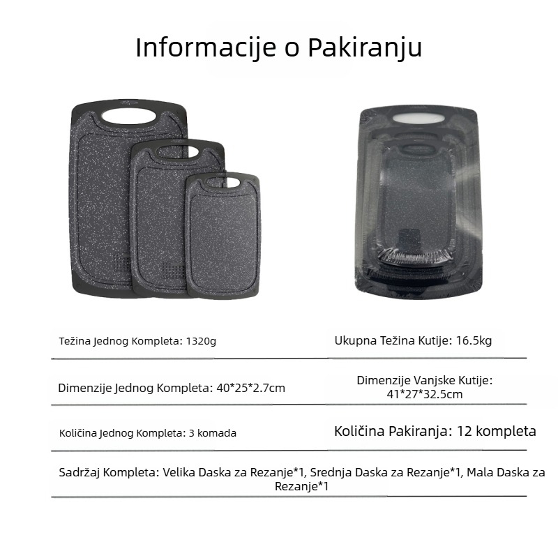 PP plastična daska za rezanje od imitacije mramora, set od tri komada, kuhinjska daska za rezanje i rezanje mesa, daske za rezanje