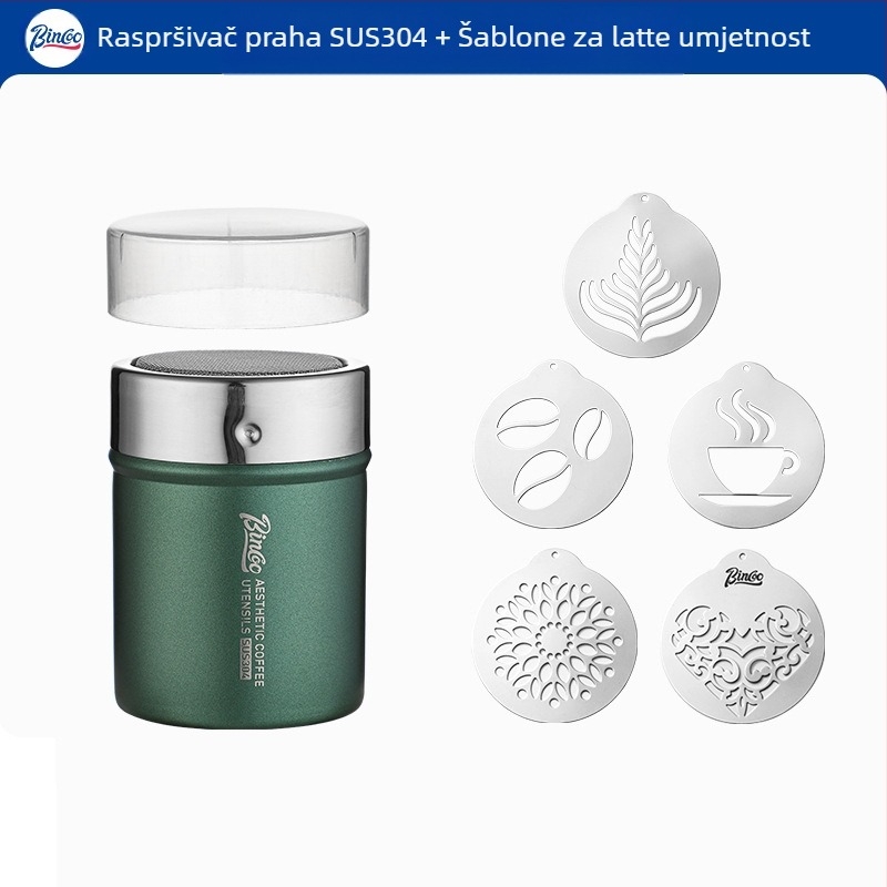 Bincoo posipač za kavu u prahu, matcha prah, kakao u prahu, šećer u prahu, sito za uložak 304, posipač za prah, kalup za ispis artefakta s cvijećem