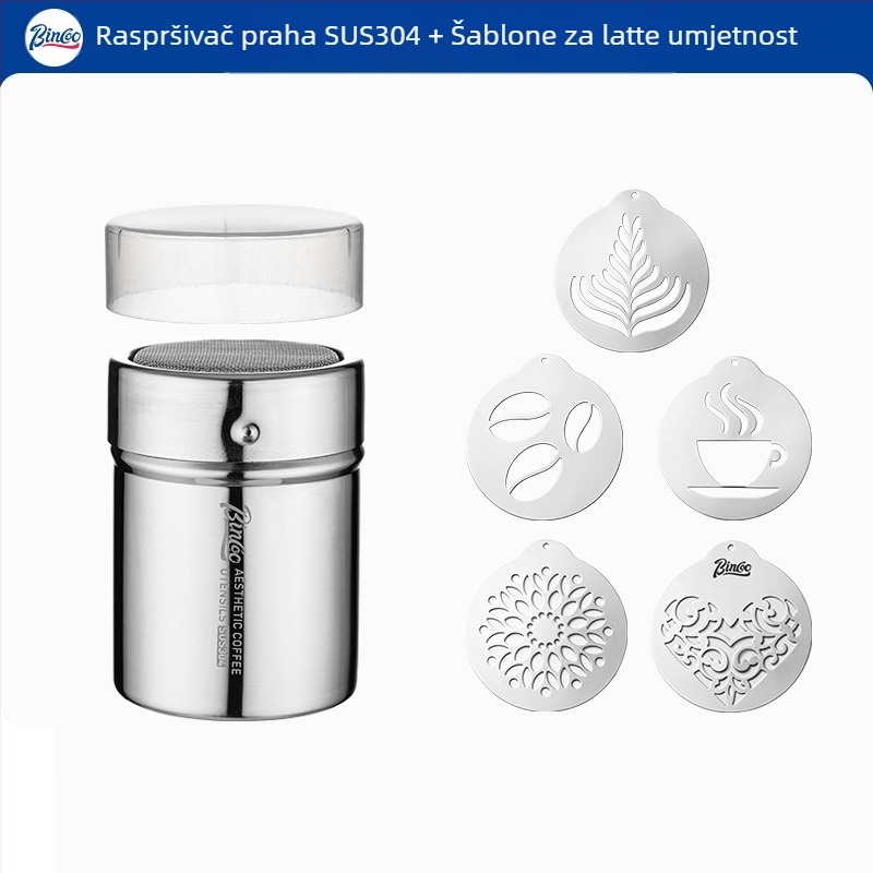 Bincoo posipač za kavu u prahu, matcha prah, kakao u prahu, šećer u prahu, sito za uložak 304, posipač za prah, kalup za ispis artefakta s cvijećem