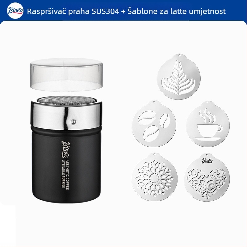 Bincoo posipač za kavu u prahu, matcha prah, kakao u prahu, šećer u prahu, sito za uložak 304, posipač za prah, kalup za ispis artefakta s cvijećem