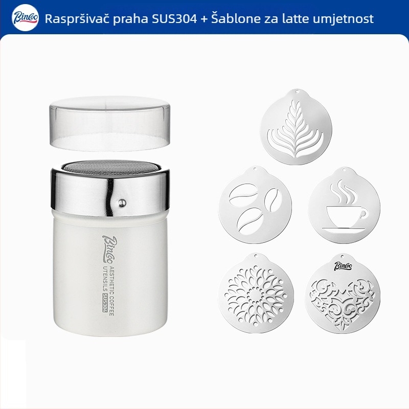 Bincoo posipač za kavu u prahu, matcha prah, kakao u prahu, šećer u prahu, sito za uložak 304, posipač za prah, kalup za ispis artefakta s cvijećem