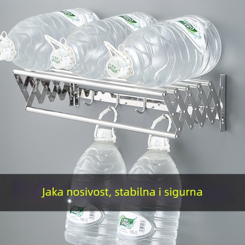 Uvlačivi stalak za ručnike od nehrđajućeg čelika bez bušenja, stalak za sušenje odjeće za balkon, kupaonski rastezljivi sklopivi stalak za ručnike