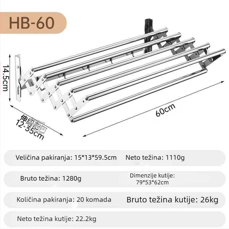 Uvlačivi stalak za ručnike od nehrđajućeg čelika bez bušenja, stalak za sušenje odjeće za balkon, kupaonski rastezljivi sklopivi stalak za ručnike