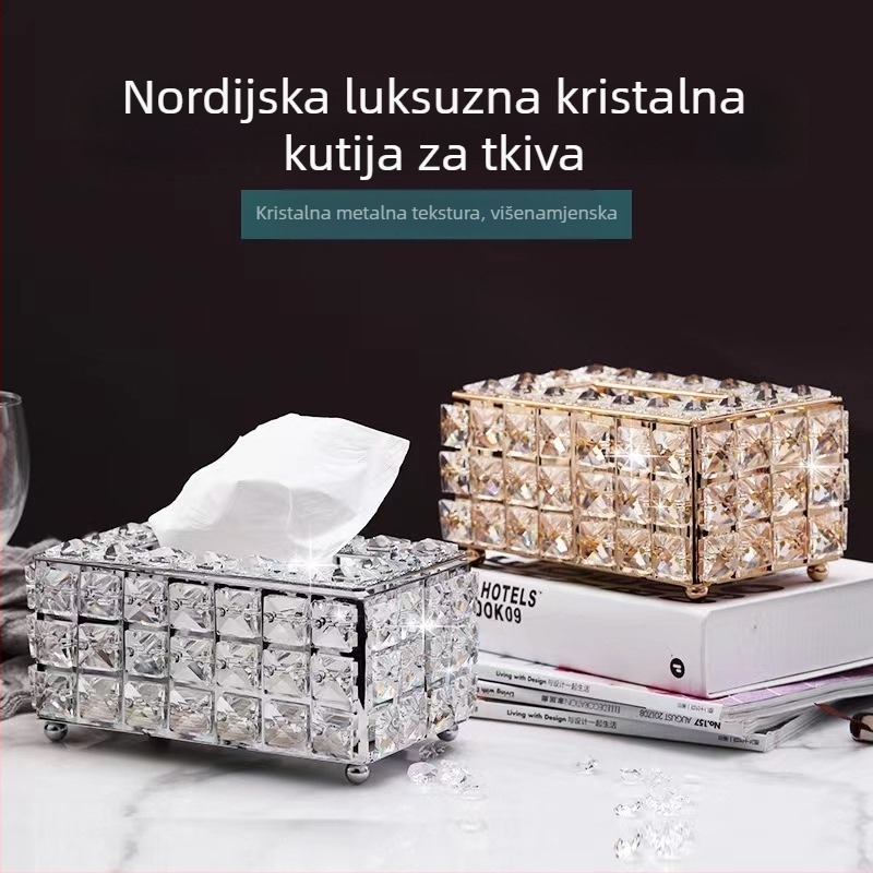 Kristal kutija za maramice u europskom stilu – metalna, s francuskim zlatnim premazom, za dnevni boravak ili blagovaonu