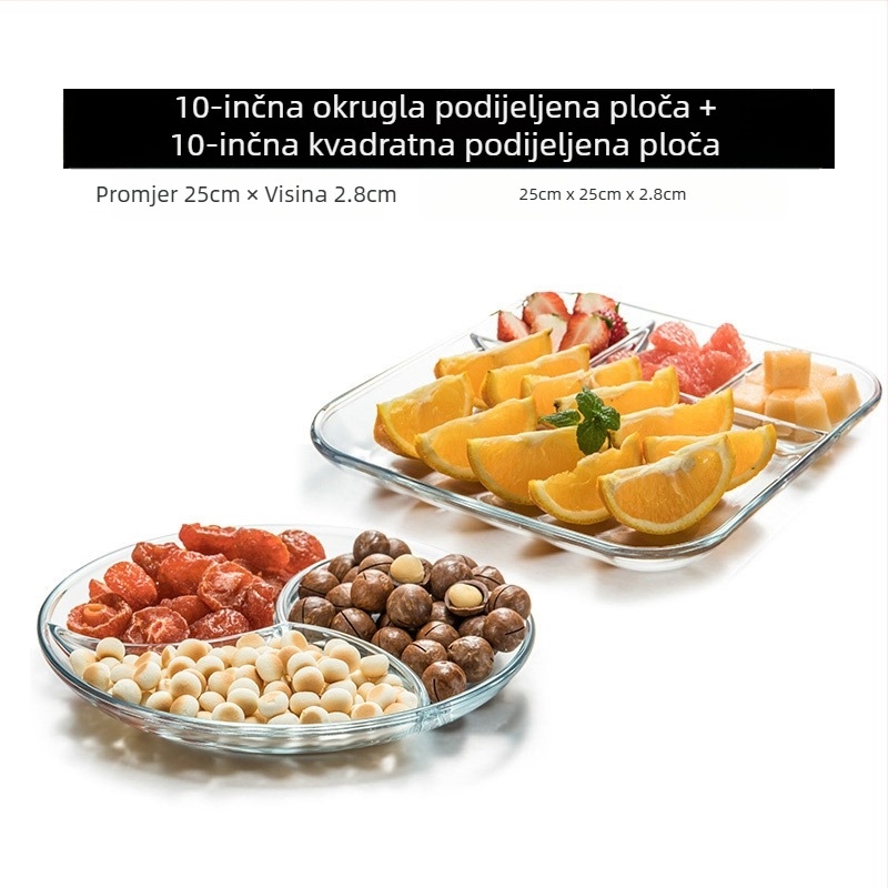 Kaljeno staklo Tanjur s tri pretinca za doručak Posuđe za jelo Tanjur za odvajanje Kućanski tanjur za voće Višenamjenski tanjur za jelo