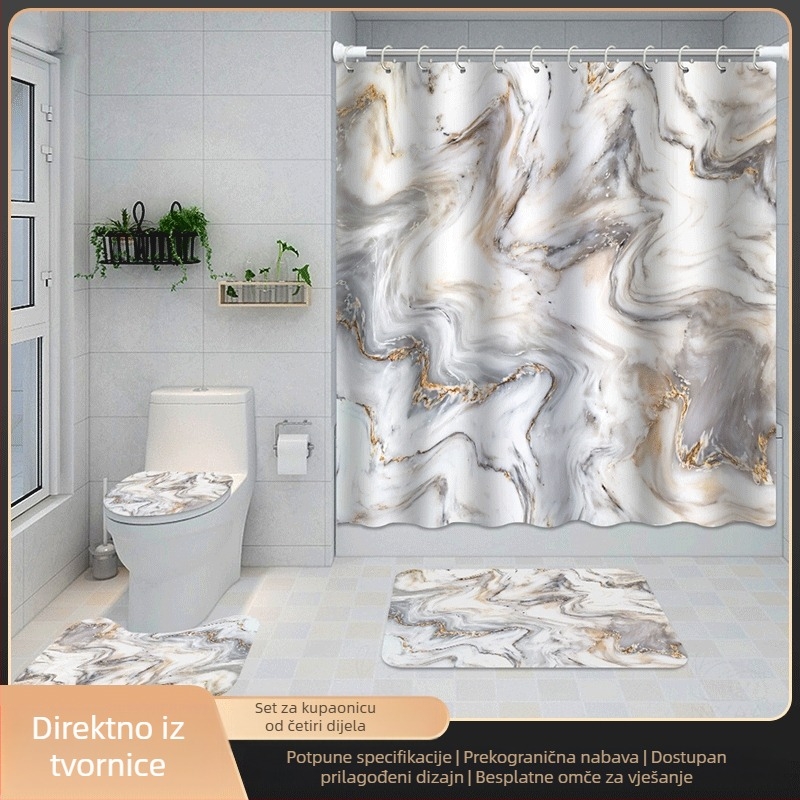 Tuš zavjesa iz Marble serije, 3D digitalni ispis na poliesteru, vodootporna