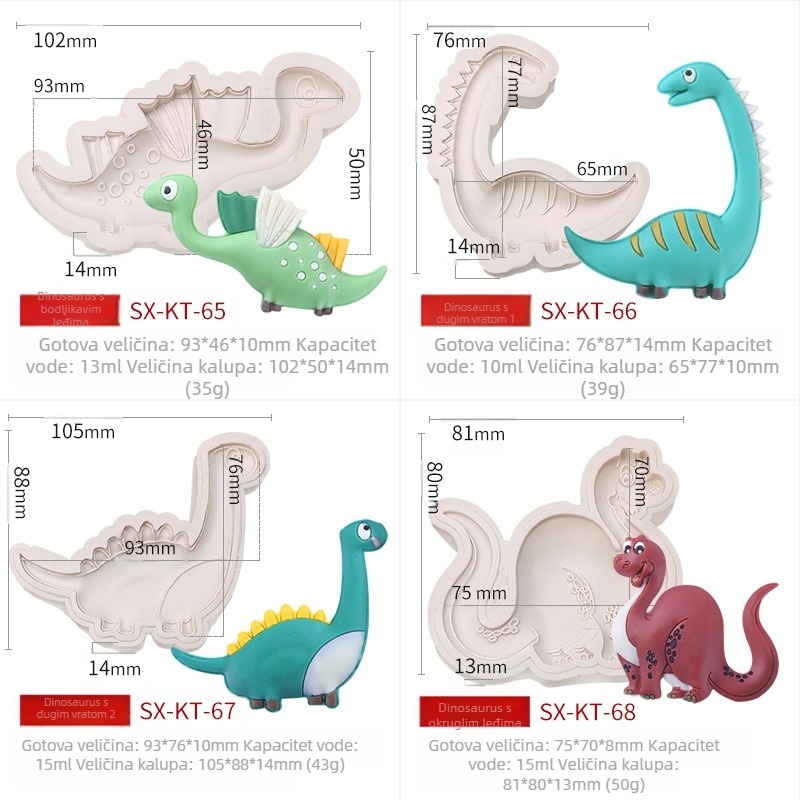 Silikonski kalup za uskrsne dinosaure Misong DIY crtana životinja Flip šećerna čokoladna torta ukras mlin