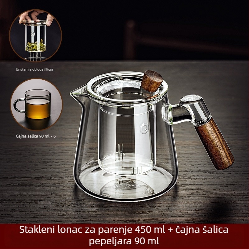 Borosilikatni stakleni lonac piaoyi šalica čajnik otporan na visoke temperature odvajanje čaja drvena ručka čajnik za cvijeće kućni set za pripremu čaja
