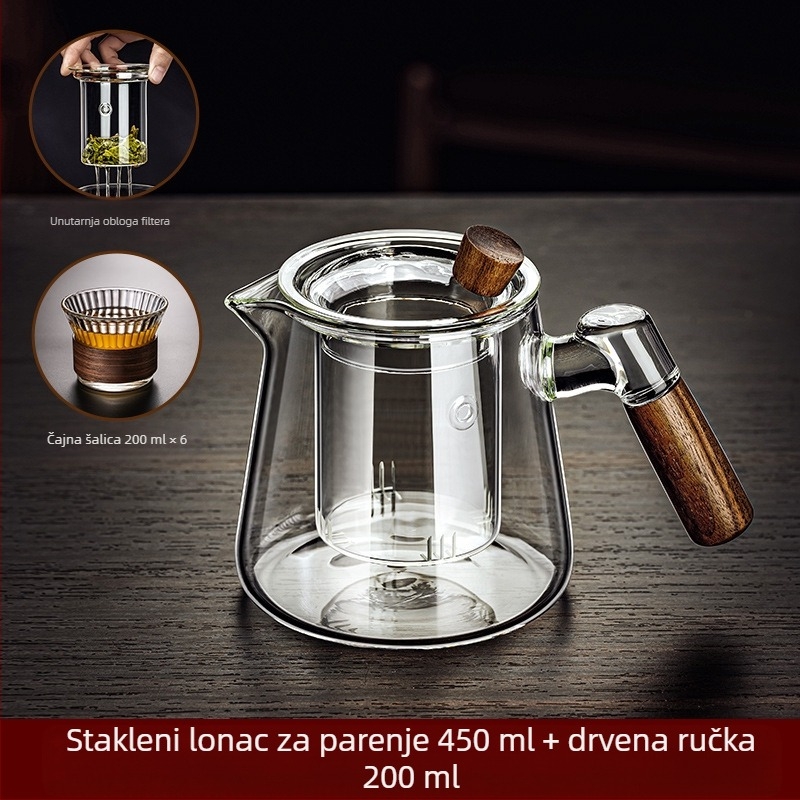 Borosilikatni stakleni lonac piaoyi šalica čajnik otporan na visoke temperature odvajanje čaja drvena ručka čajnik za cvijeće kućni set za pripremu čaja