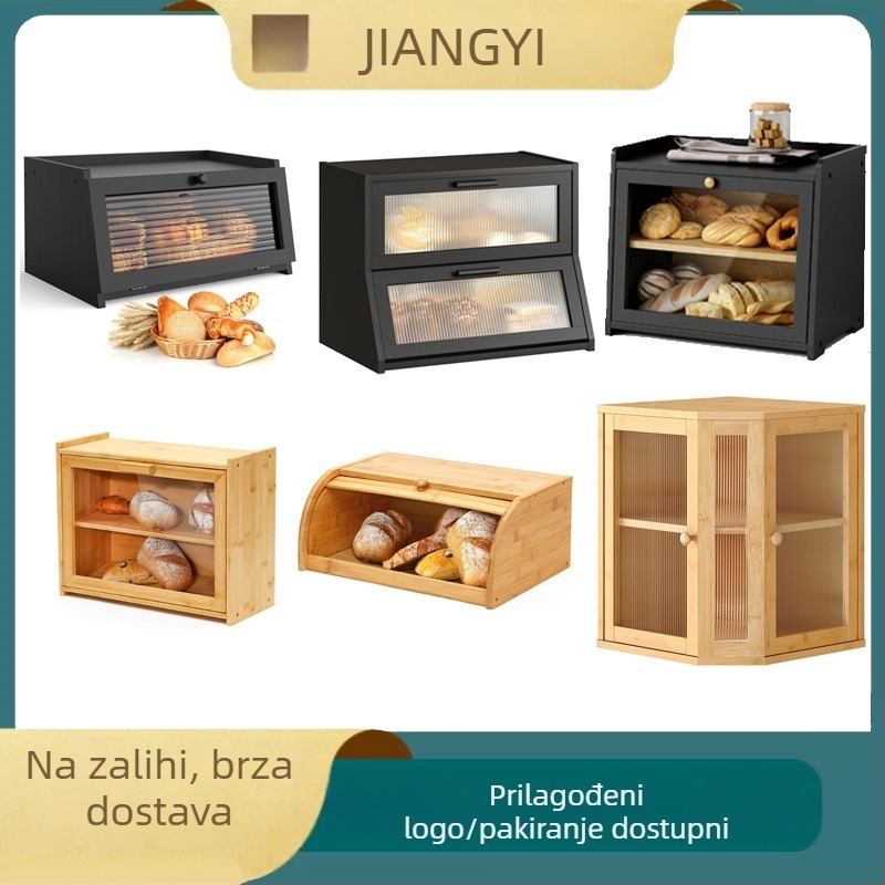 Kutija za kruh Kuhinjski pult Kutija za kruh od bambusa velikog kapaciteta Posuda za pohranu kruha s prozorčićem za kruh
