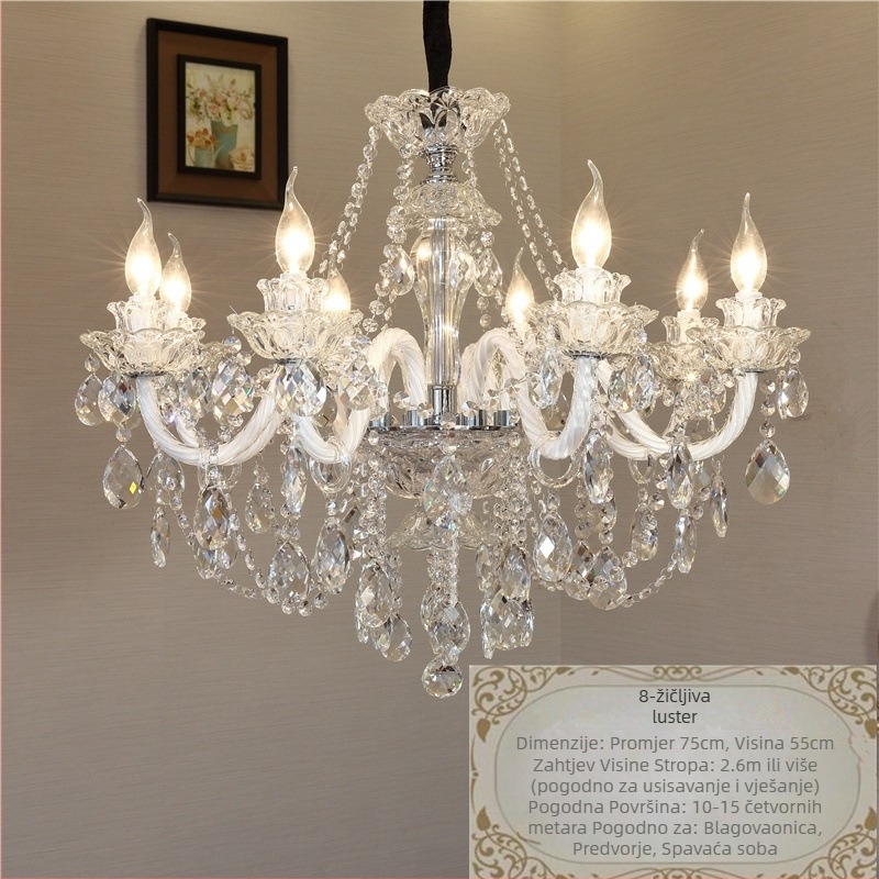 Francuski kremasti kristalni luster, dnevna soba, blagovaonica, spavaća soba, kućna lampa, atmosferski luksuzni europski stil, lampa za vilu u dvorani