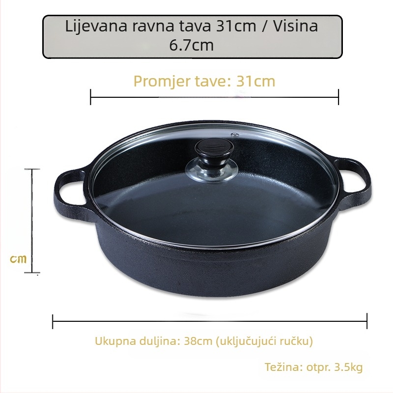 Tava od lijevanog željeza, kućanska tava za palačinke, sirova vrećica za prženje, višenamjenska tava za prženje, sirova željezna tava za pirjanje, tava bez premaza, neprianjajuća tava