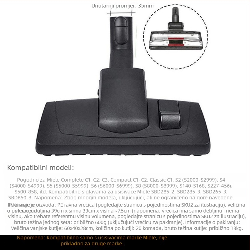 Za Miele pribor za usisavače, usisnu glavu četke za pod S1/S2/S4/S5/S6/S8, glavu četke za tepih