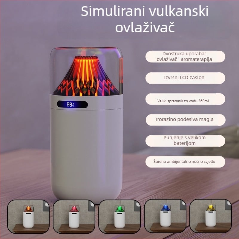 Novi simulacijski vulkanski ovlaživač zraka, šareni difuzor arome, USB punjivi stolni automobilski tamjan, noćno svjetlo za nadopunjavanje vode
