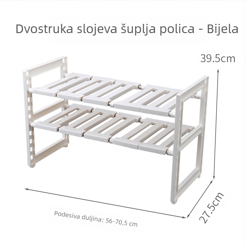 Teleskopski stalak za lonce od nehrđajućeg čelika s izvlačnom ladicom za kupaonicu, plastični stalak za odlaganje u kupaonici
