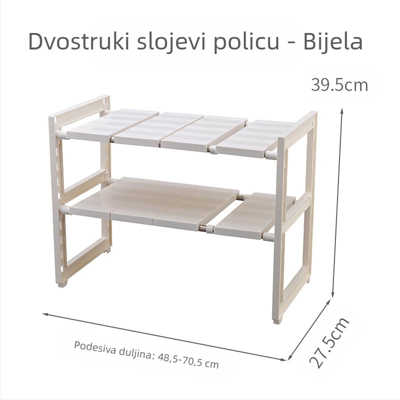 Teleskopski stalak za lonce od nehrđajućeg čelika s izvlačnom ladicom za kupaonicu, plastični stalak za odlaganje u kupaonici