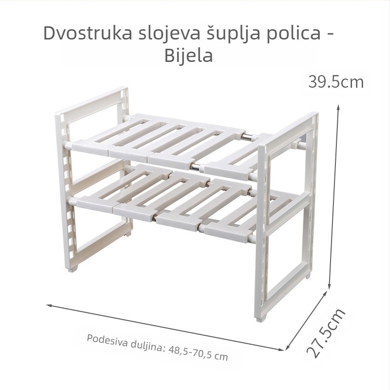 Teleskopski stalak za lonce od nehrđajućeg čelika s izvlačnom ladicom za kupaonicu, plastični stalak za odlaganje u kupaonici