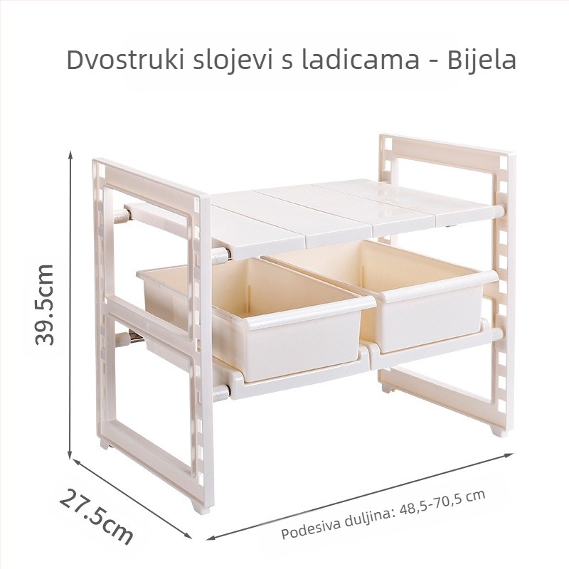 Teleskopski stalak za lonce od nehrđajućeg čelika s izvlačnom ladicom za kupaonicu, plastični stalak za odlaganje u kupaonici