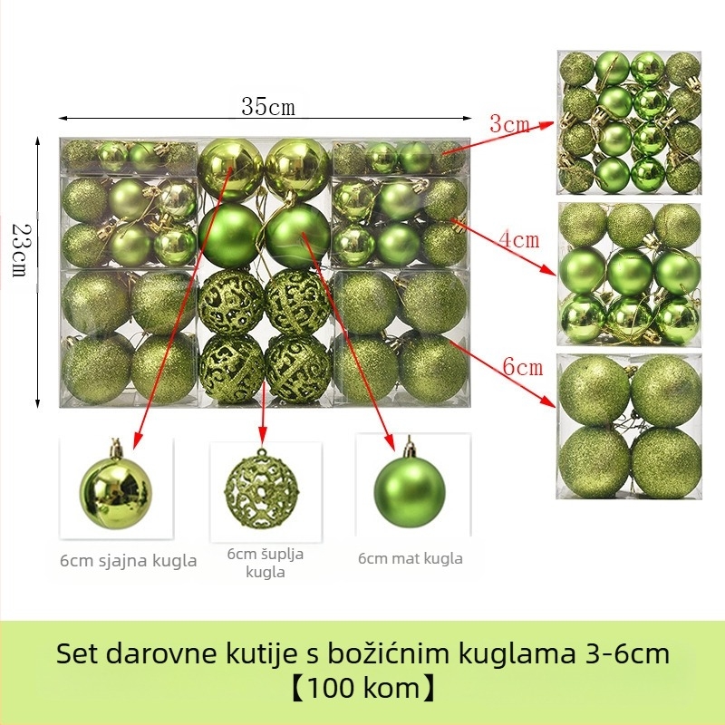 Pečene božićne kuglice 100 komada božićnih ukrasa, 6 stilova, 6 boja, plastične kuglice, božićni poklon, proizvođač slijepih kutija