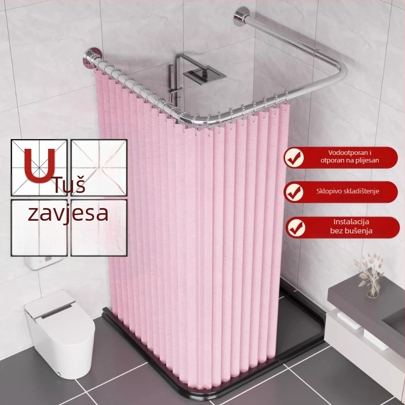 U-oblikovana sklopiva zavjesa za tuširanje, nevidljiva magnetska zavjesa za tuširanje bez bušenja, odijelo Arc Hygienic