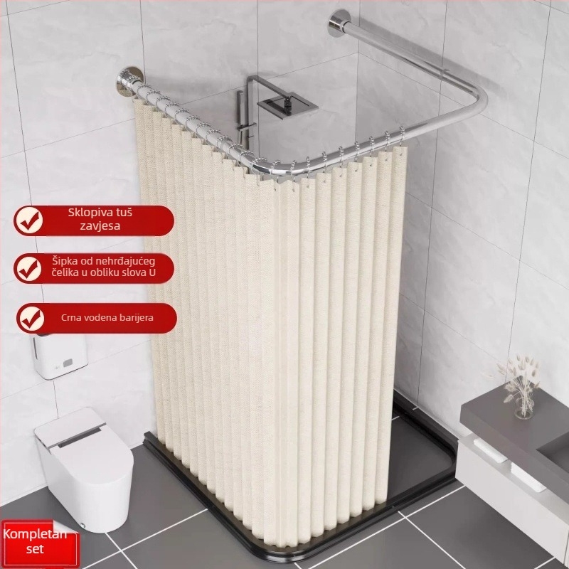 U-oblikovana sklopiva zavjesa za tuširanje, nevidljiva magnetska zavjesa za tuširanje bez bušenja, odijelo Arc Hygienic
