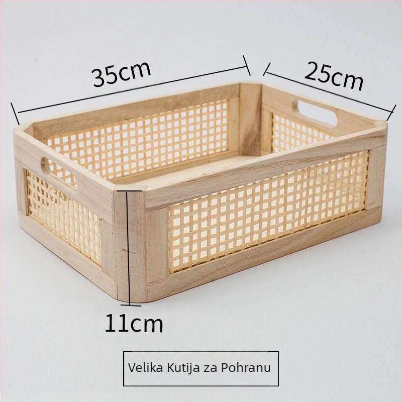 Prekogranična retro košara za pohranu knjiga, stolna košara od bambusa, drvena kutija za pohranu, košara za grickalice, kutija za organizaciju kozmetike