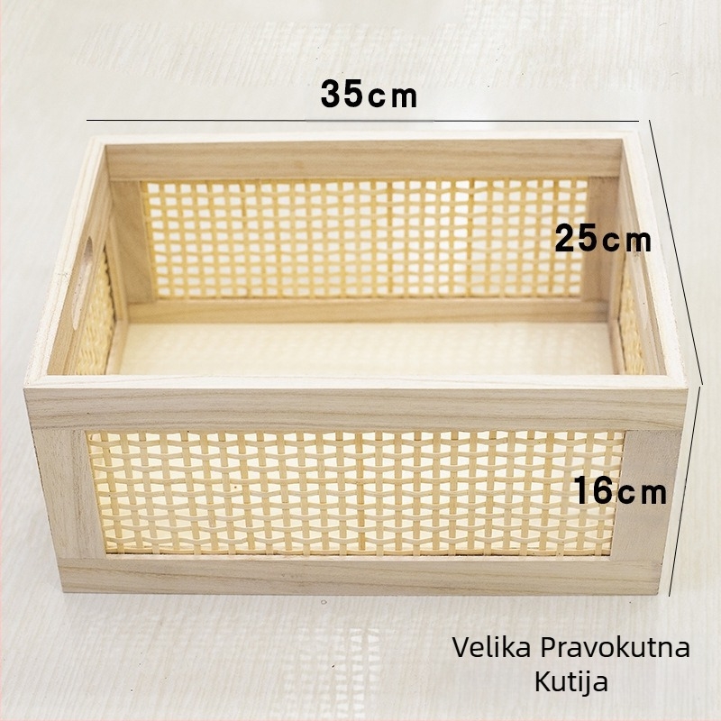 Prekogranična retro košara za pohranu knjiga, stolna košara od bambusa, drvena kutija za pohranu, košara za grickalice, kutija za organizaciju kozmetike