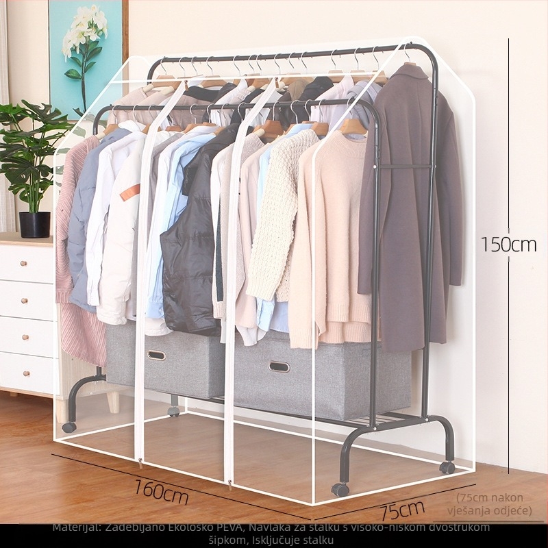 Visoka i niska dvostruka vješalica za šipku, navlaka za spavaću sobu, podna navlaka otporna na prašinu, prozirna odjeća, navlaka otporna na prašinu, pohrana kaputa
