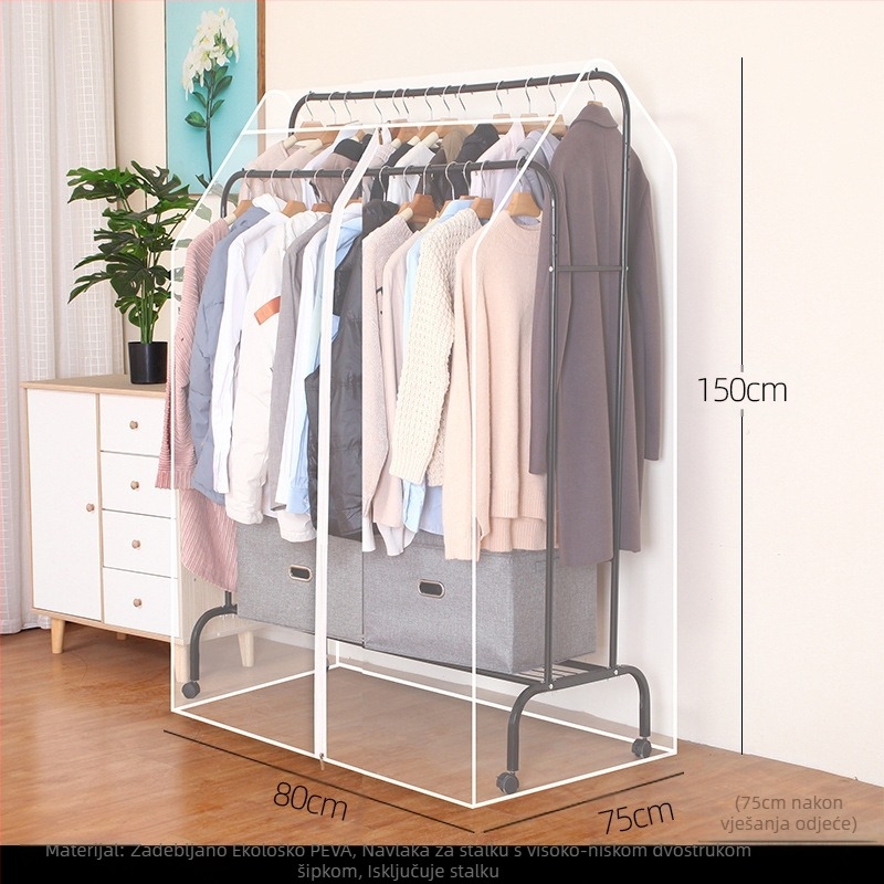 Visoka i niska dvostruka vješalica za šipku, navlaka za spavaću sobu, podna navlaka otporna na prašinu, prozirna odjeća, navlaka otporna na prašinu, pohrana kaputa