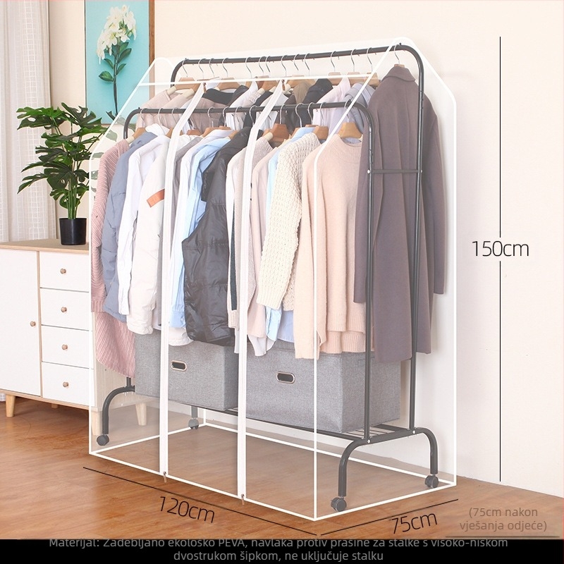 Visoka i niska dvostruka vješalica za šipku, navlaka za spavaću sobu, podna navlaka otporna na prašinu, prozirna odjeća, navlaka otporna na prašinu, pohrana kaputa