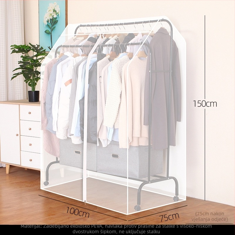 Visoka i niska dvostruka vješalica za šipku, navlaka za spavaću sobu, podna navlaka otporna na prašinu, prozirna odjeća, navlaka otporna na prašinu, pohrana kaputa