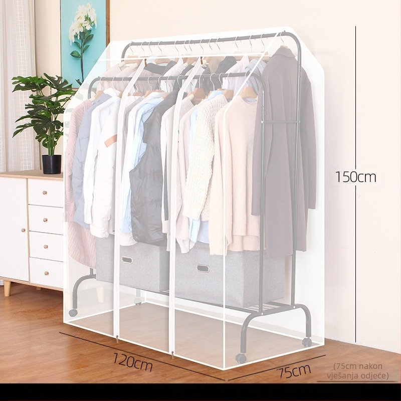 Visoka i niska dvostruka vješalica za šipku, navlaka za spavaću sobu, podna navlaka otporna na prašinu, prozirna odjeća, navlaka otporna na prašinu, pohrana kaputa