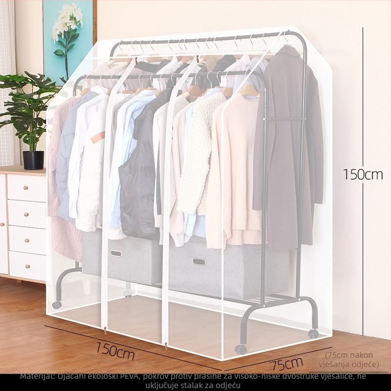 Visoka i niska dvostruka vješalica za šipku, navlaka za spavaću sobu, podna navlaka otporna na prašinu, prozirna odjeća, navlaka otporna na prašinu, pohrana kaputa