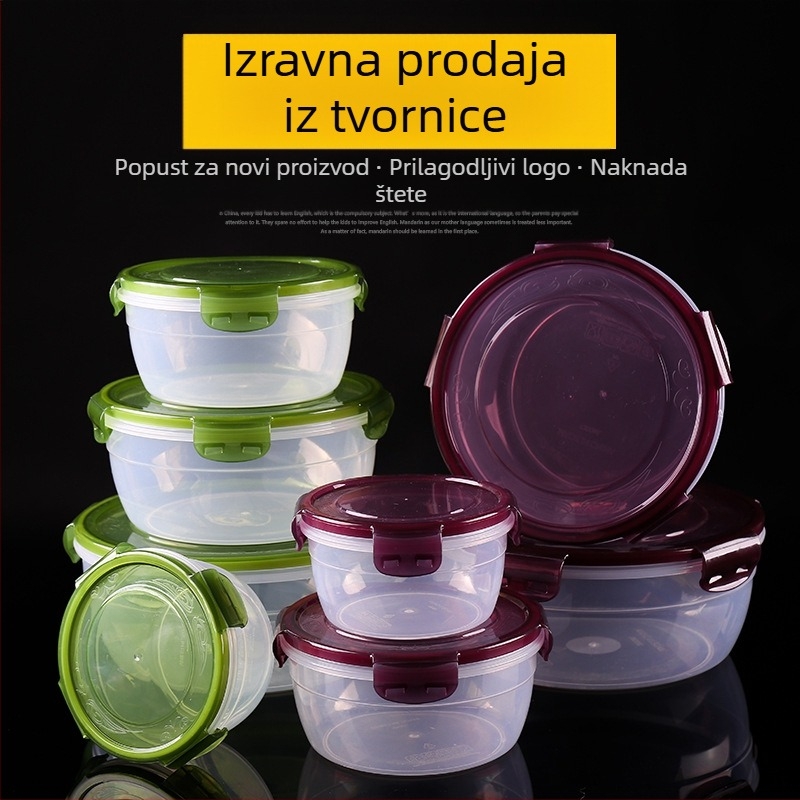 Prekogranični zadebljani plastični set za povrće, prehrambena kvaliteta, velikog kapaciteta, zatvorena kutija, kuhinjska okrugla posuda za povrće, za mikrovalnu pećnicu
