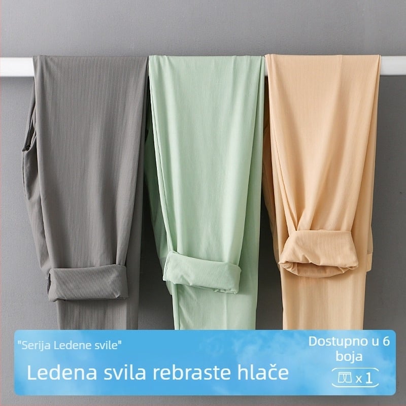 Jesenske hlače od ledene svile, muške hlače s navojem, tanka maska prilagođena koži, muške tajice, tople hlače, muške jesenske hlače, muška veleprodaja