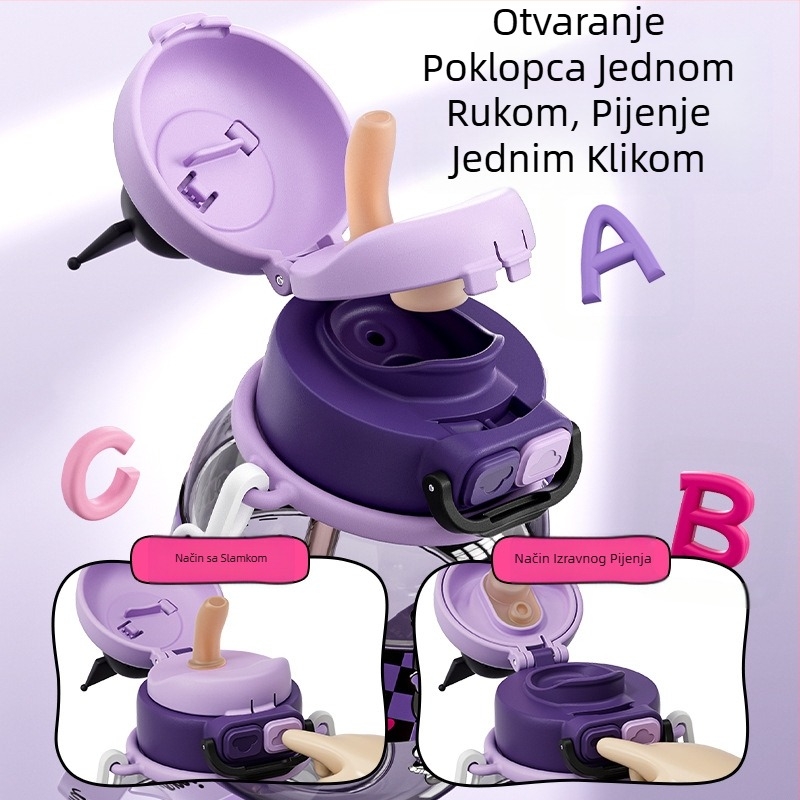 Sanrio dječja Nezha šalica za vodu, ljetna djevojčica, učenica, škola, prijenosna crtana nova šalica s dvostrukom slamkom za piće, otporna na pad