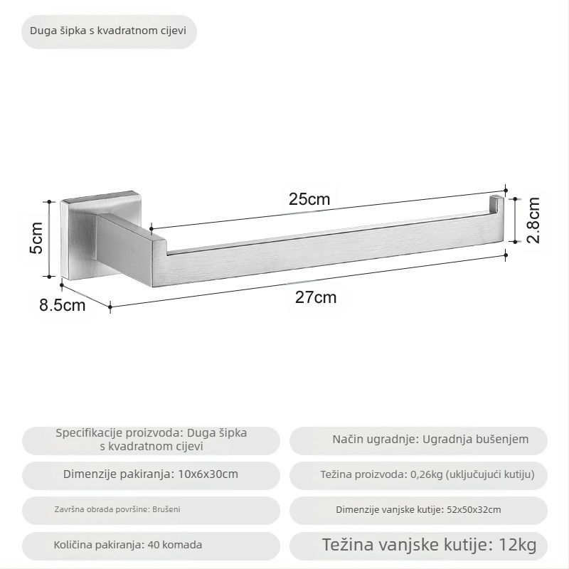 ♡Vješalica za ručnike s kvadratnim profilom od nehrđajućeg čelika, prsten za ručnike, kuka za kapute i držač maramica, vješalica za kupaonicu