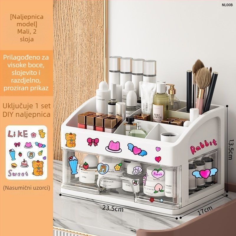 Kutija za pohranu kozmetike, prozirna stolna ladica, tip, otporna na prašinu, toaletni stolić za njegu kože, veliki kapacitet, kutija za šminku za spavaonicu