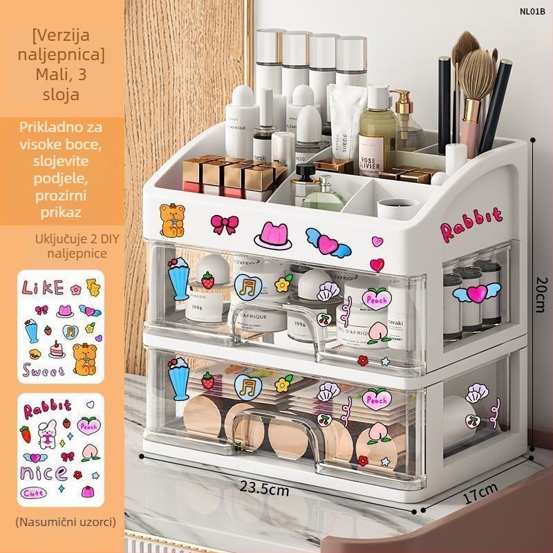 Kutija za pohranu kozmetike, prozirna stolna ladica, tip, otporna na prašinu, toaletni stolić za njegu kože, veliki kapacitet, kutija za šminku za spavaonicu