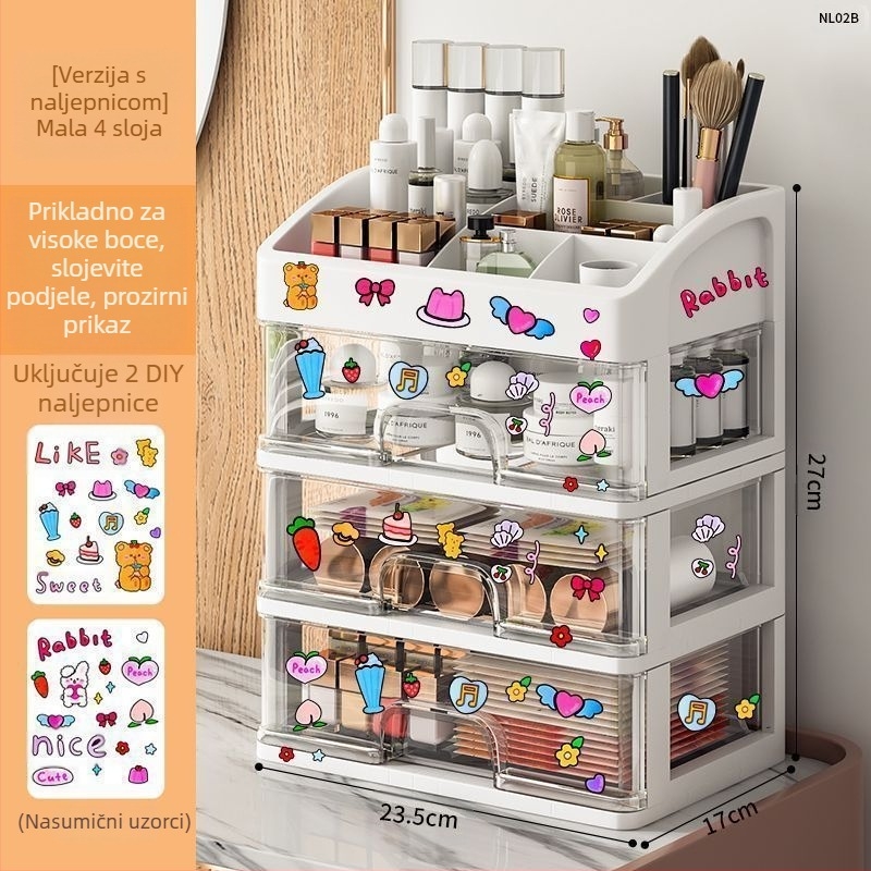 Kutija za pohranu kozmetike, prozirna stolna ladica, tip, otporna na prašinu, toaletni stolić za njegu kože, veliki kapacitet, kutija za šminku za spavaonicu