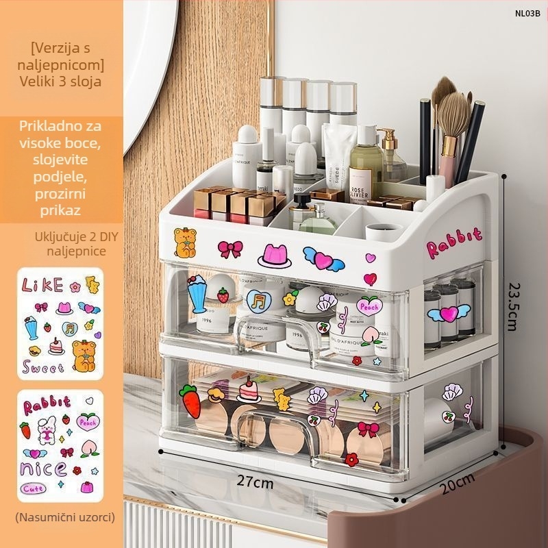 Kutija za pohranu kozmetike, prozirna stolna ladica, tip, otporna na prašinu, toaletni stolić za njegu kože, veliki kapacitet, kutija za šminku za spavaonicu