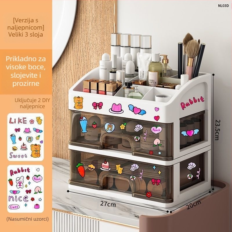 Kutija za pohranu kozmetike, prozirna stolna ladica, tip, otporna na prašinu, toaletni stolić za njegu kože, veliki kapacitet, kutija za šminku za spavaonicu