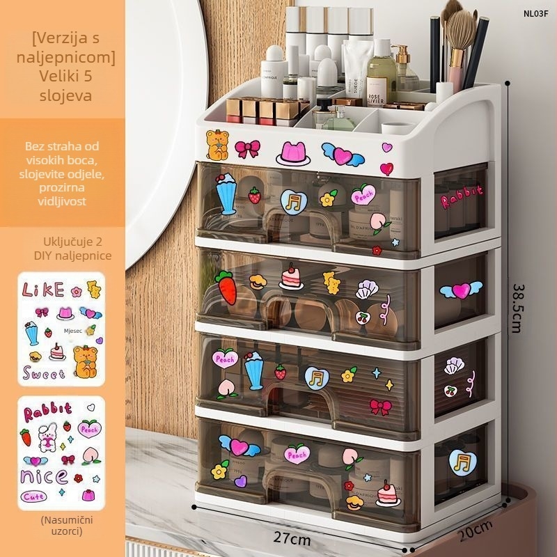 Kutija za pohranu kozmetike, prozirna stolna ladica, tip, otporna na prašinu, toaletni stolić za njegu kože, veliki kapacitet, kutija za šminku za spavaonicu