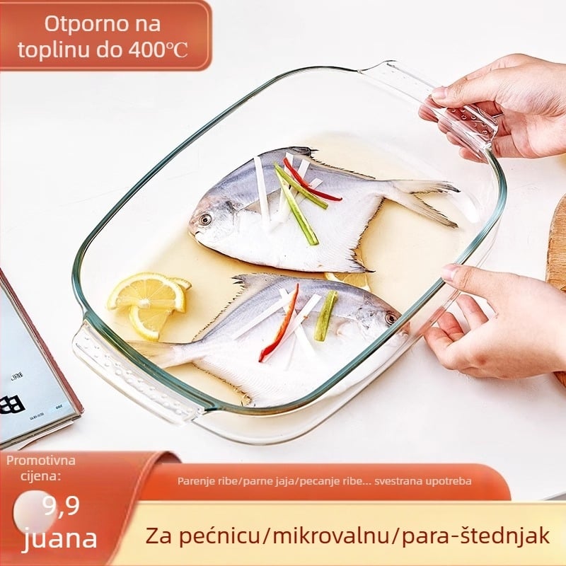 Staklena posuda za pečenje otporna na toplinu za mikrovalnu pećnicu, posuđe za pečenje u pećnici, zdjela s pečenom rižom, jela na pari, okrugli pravokutni tanjur za ribu na pari, kristalni lonac