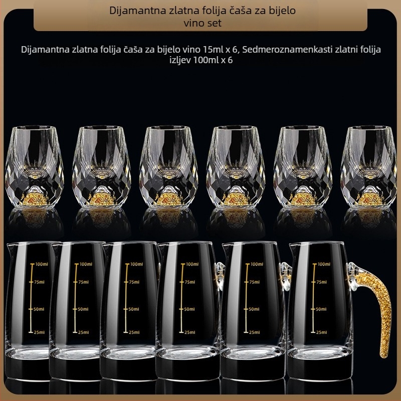 Veleprodaja zlatne folije za bijelo vino, kristalne čaše za kućanstvo, male veličine, jednodijelne, metak, kineski stil, Yipin Jiangshan Jinshan, čaša za vino
