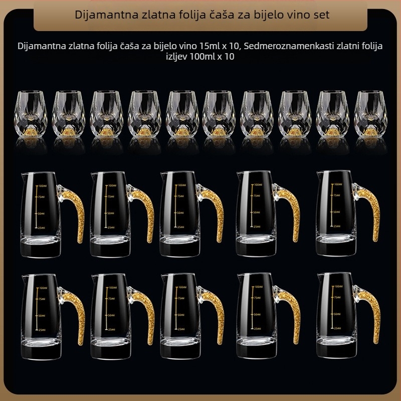 Veleprodaja zlatne folije za bijelo vino, kristalne čaše za kućanstvo, male veličine, jednodijelne, metak, kineski stil, Yipin Jiangshan Jinshan, čaša za vino